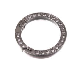 Karabińczyk metalowy okrągły z kamieniami 34 mm